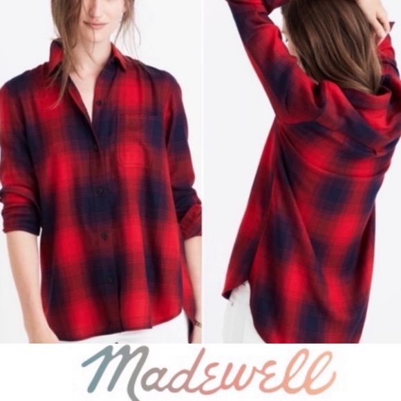 Madewell Tops - *SALE* Madewell Ex Boyfriend Plaid Button Shirt Red and Navy